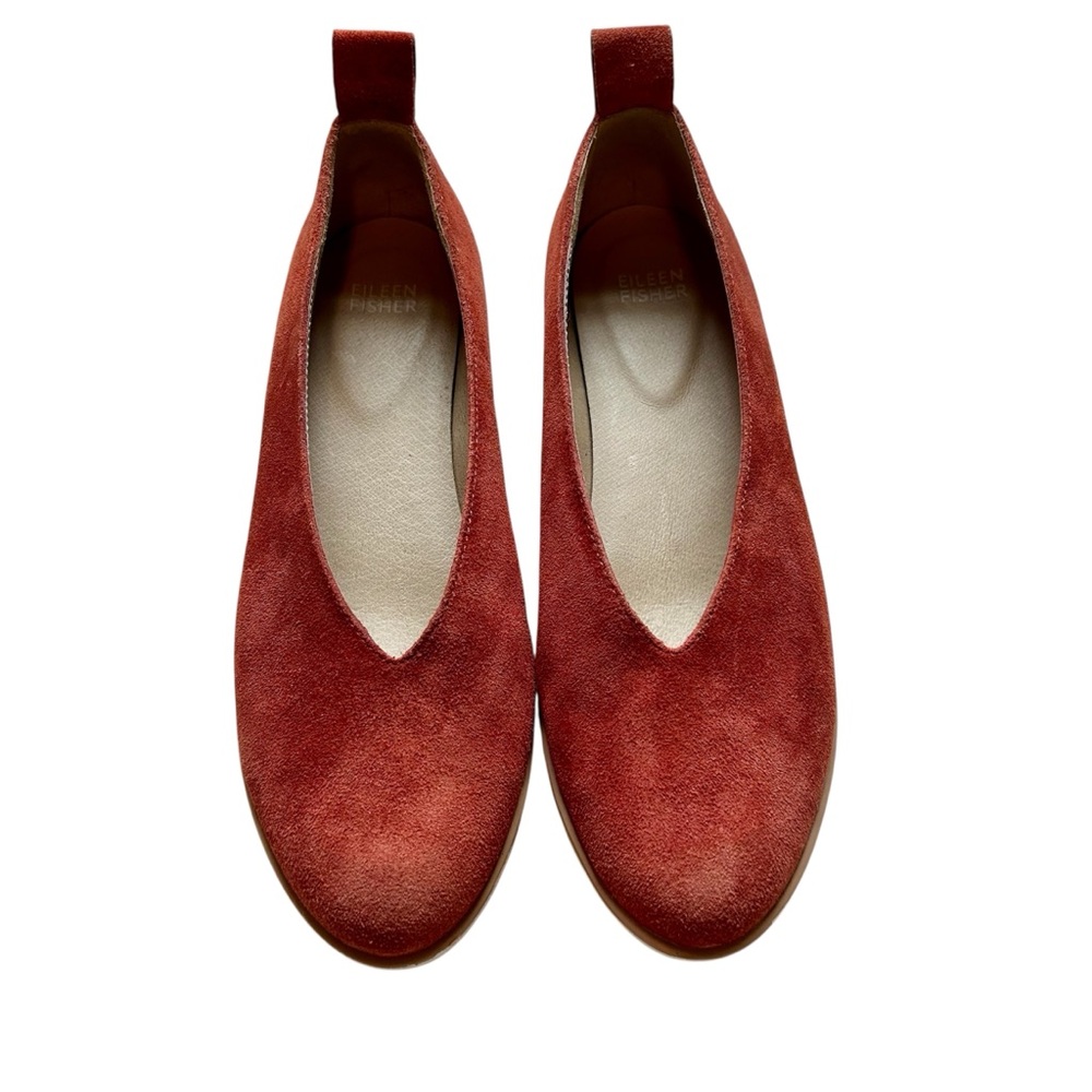 Eileen Fisher Rust Brick Wedge Ballet Suede Loafers Flats 8